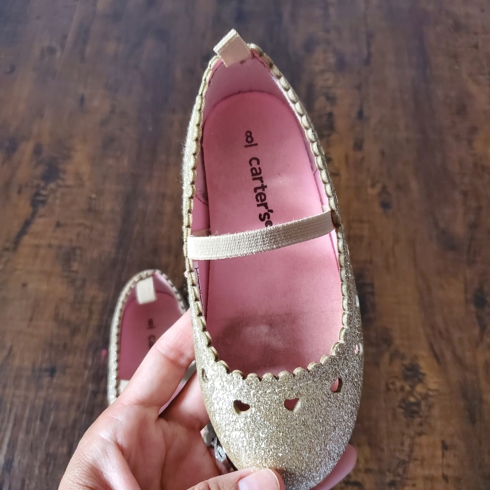 Carter's Gold Shimmer Glitter Holiday Girls Ballet Flats Size 8 - Picture 3 of 6